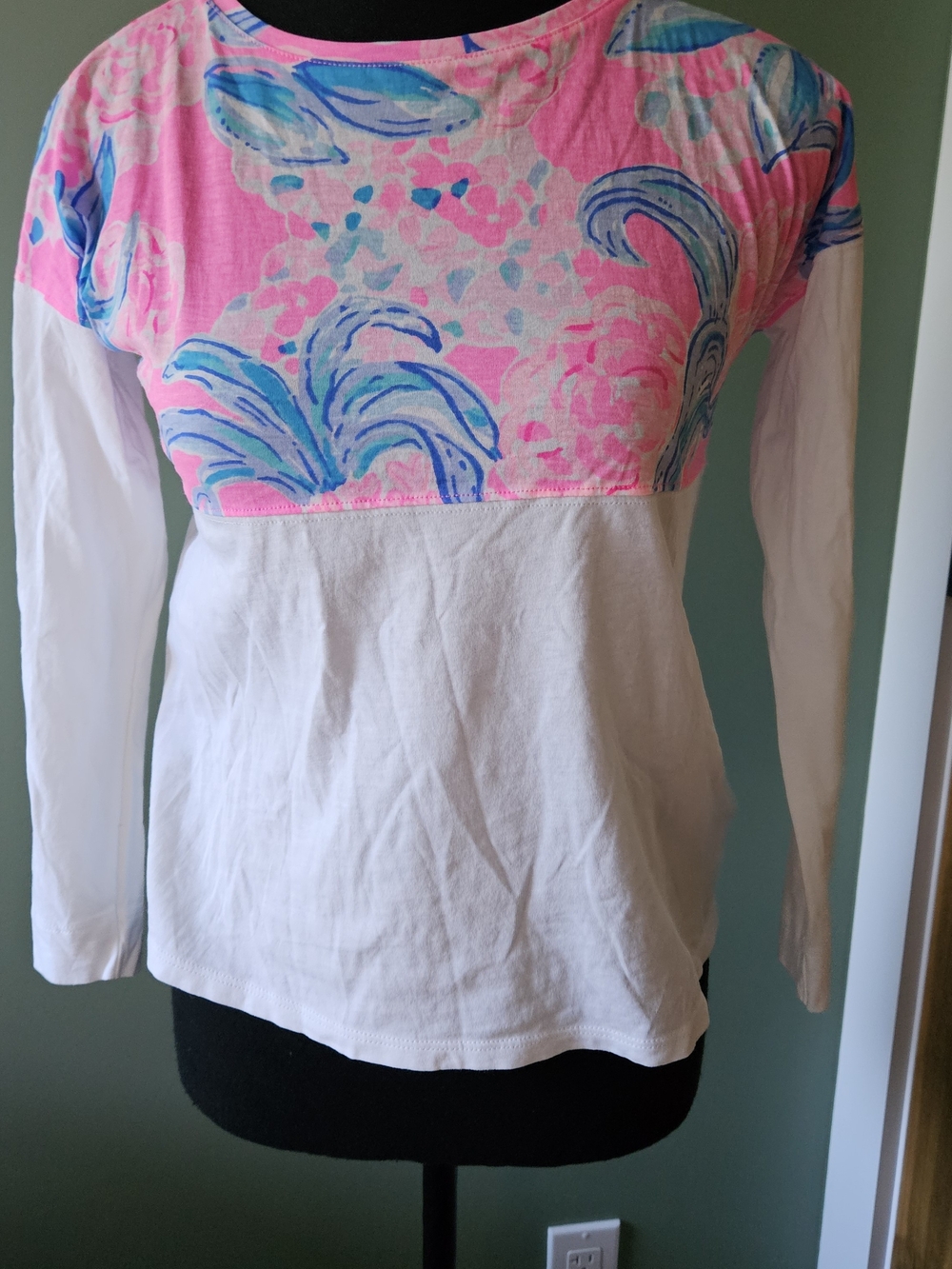 Lilly Pulitzer Pink Floral Yoke Long Sleeve Tee with Blue Accents